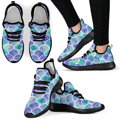 Sea Blue Mermaid Scales Pattern Print Mesh Knit Shoes GearFrost