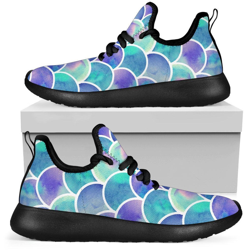 Sea Blue Mermaid Scales Pattern Print Mesh Knit Shoes GearFrost