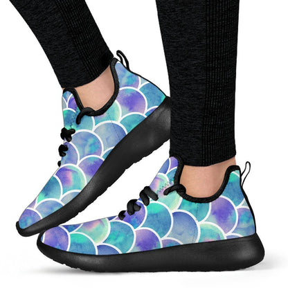 Sea Blue Mermaid Scales Pattern Print Mesh Knit Shoes GearFrost