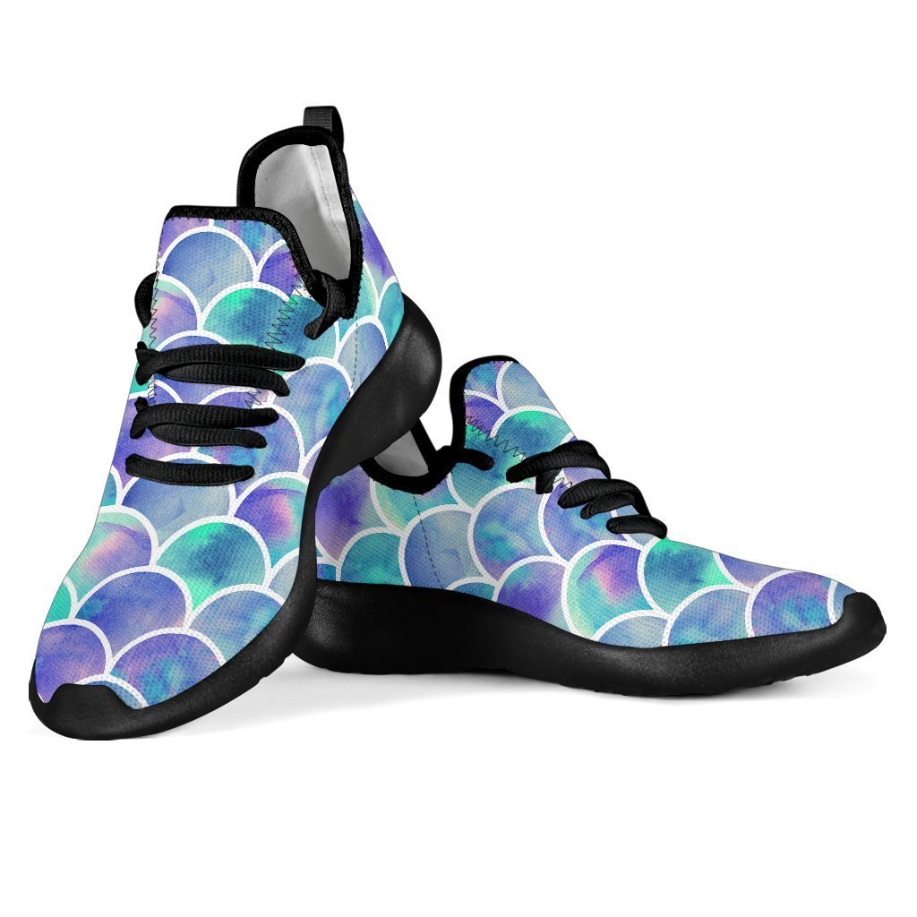 Sea Blue Mermaid Scales Pattern Print Mesh Knit Shoes GearFrost