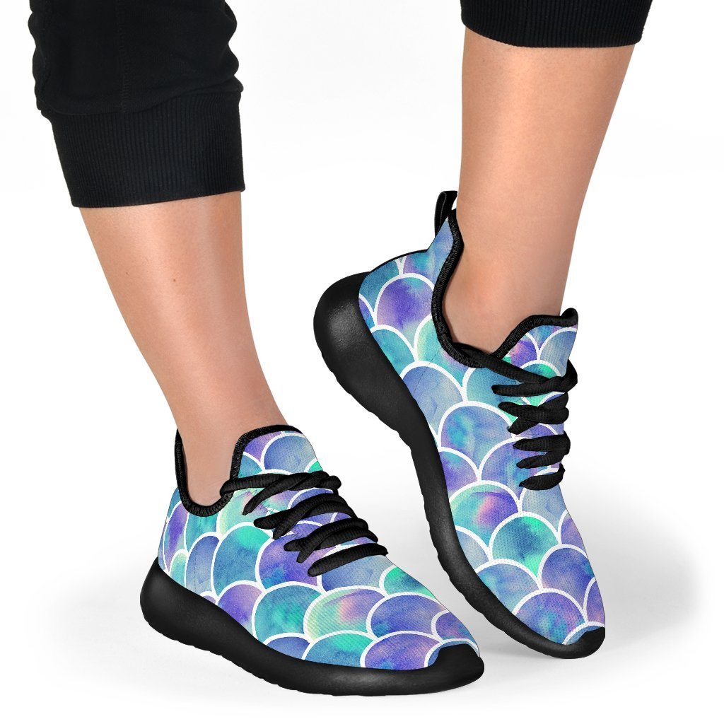 Sea Blue Mermaid Scales Pattern Print Mesh Knit Shoes GearFrost