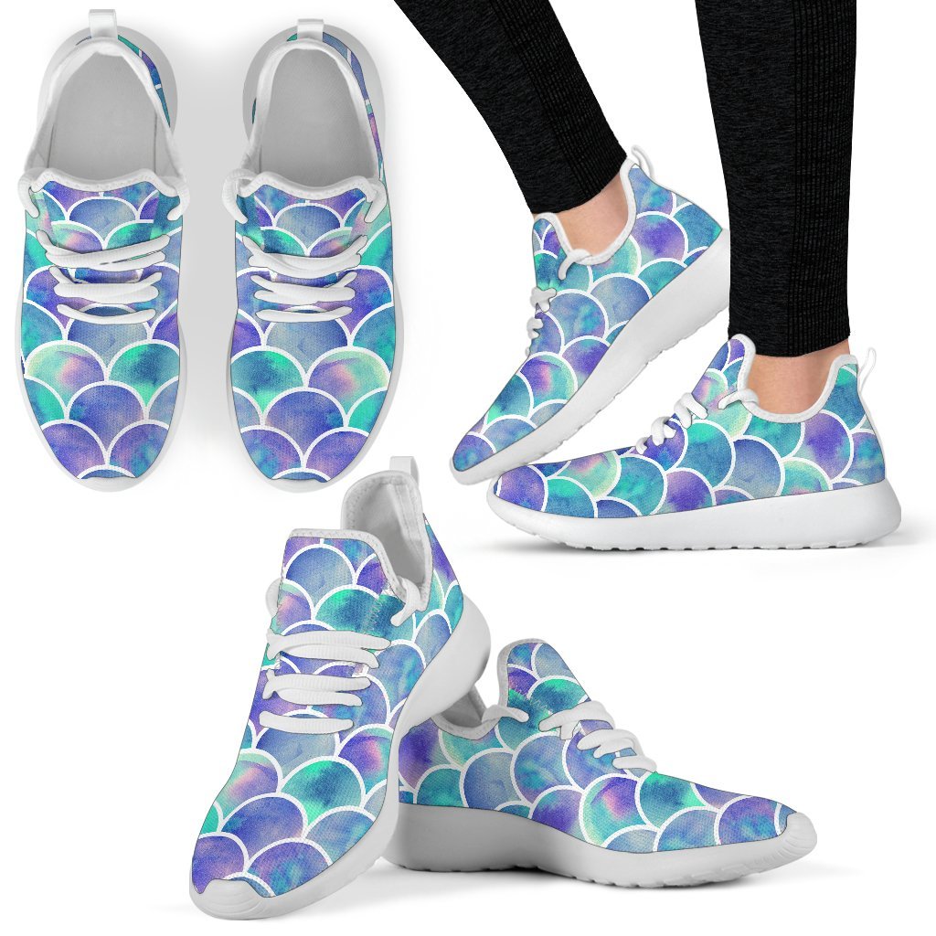 Sea Blue Mermaid Scales Pattern Print Mesh Knit Shoes GearFrost