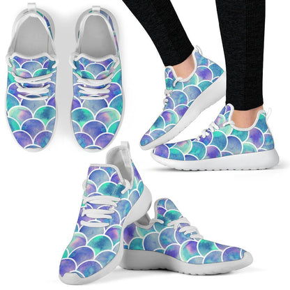 Sea Blue Mermaid Scales Pattern Print Mesh Knit Shoes GearFrost