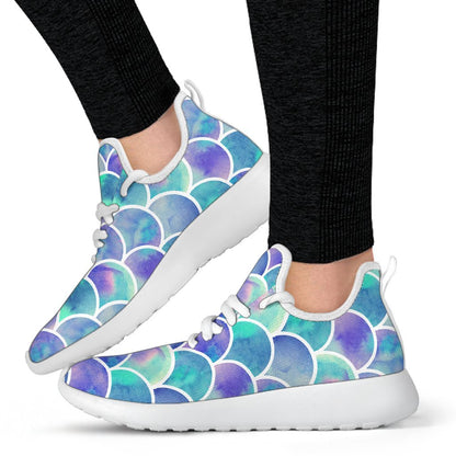 Sea Blue Mermaid Scales Pattern Print Mesh Knit Shoes GearFrost