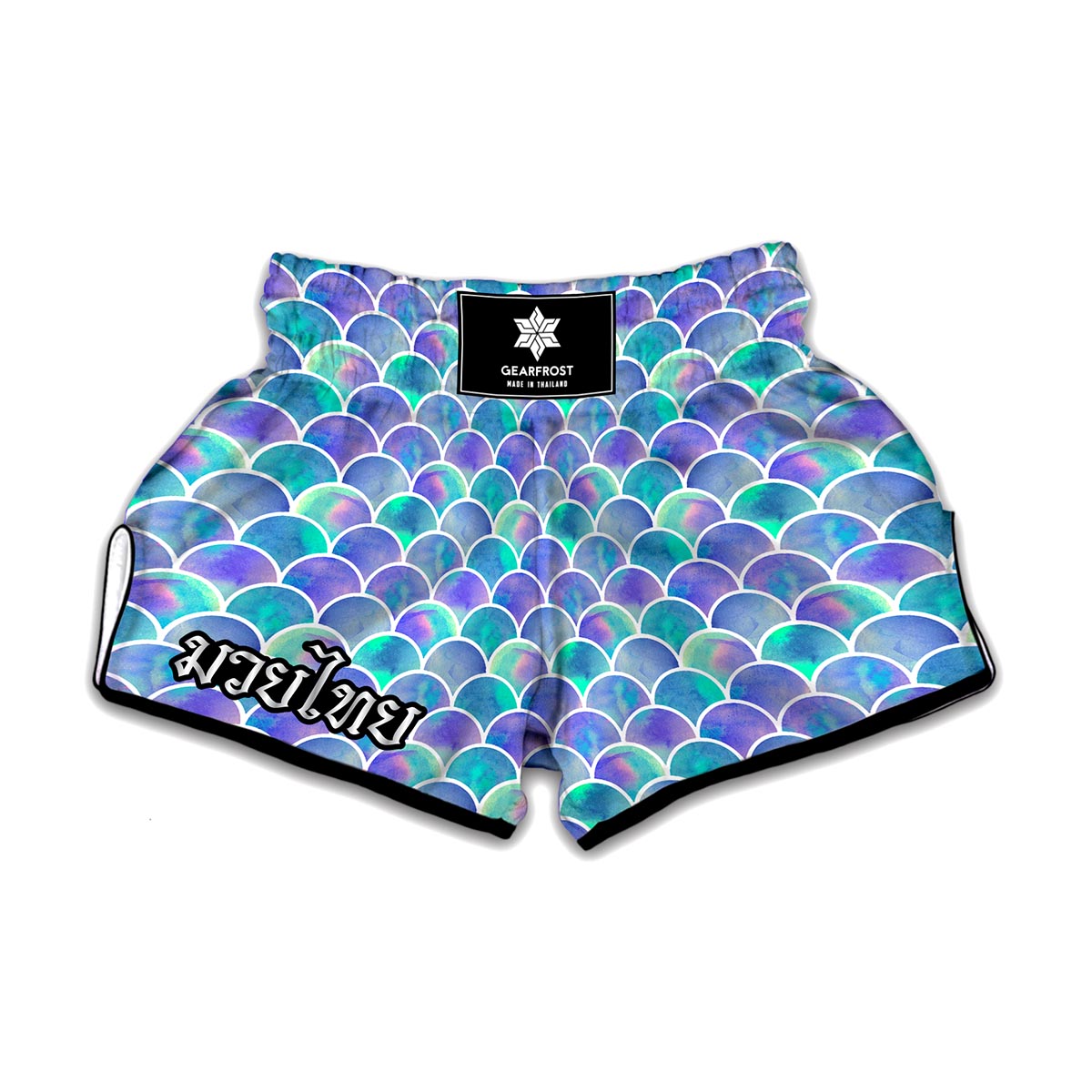 Sea Blue Mermaid Scales Pattern Print Muay Thai Boxing Shorts
