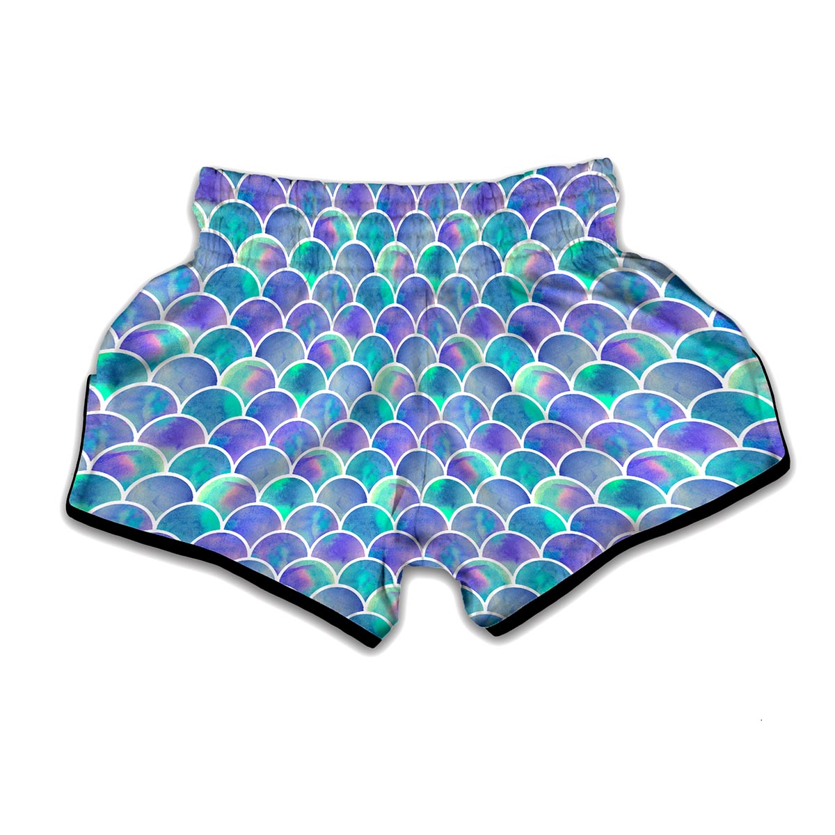 Sea Blue Mermaid Scales Pattern Print Muay Thai Boxing Shorts