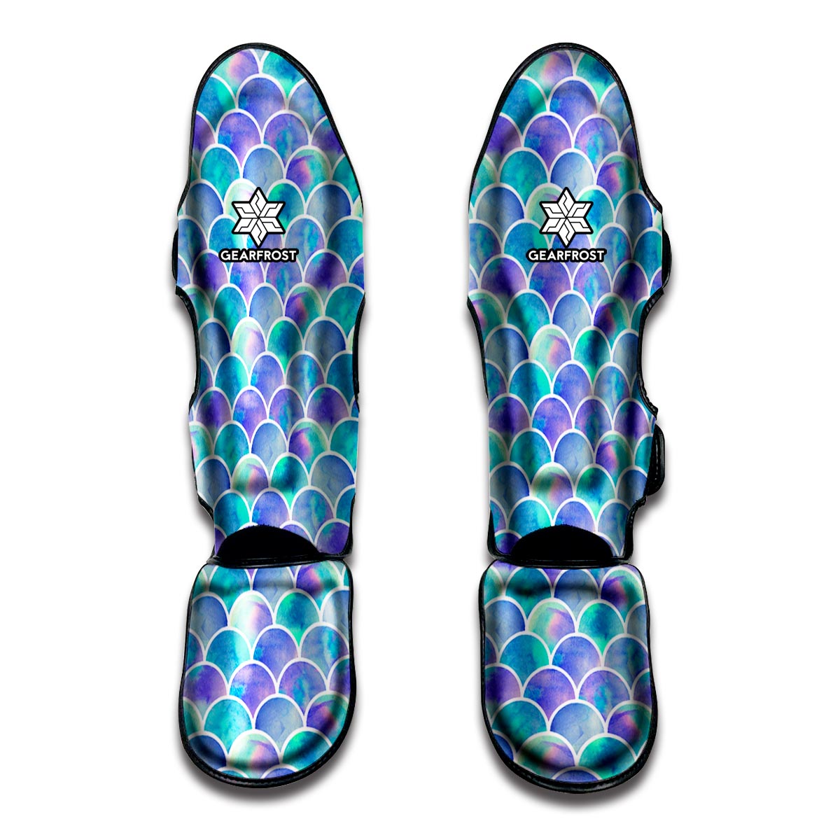 Sea Blue Mermaid Scales Pattern Print Muay Thai Shin Guard