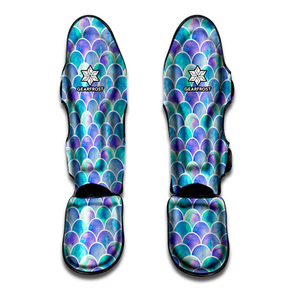 Sea Blue Mermaid Scales Pattern Print Muay Thai Shin Guard