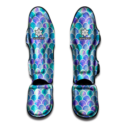 Sea Blue Mermaid Scales Pattern Print Muay Thai Shin Guard