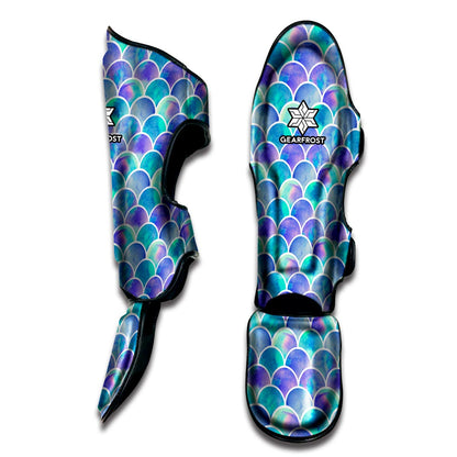 Sea Blue Mermaid Scales Pattern Print Muay Thai Shin Guard