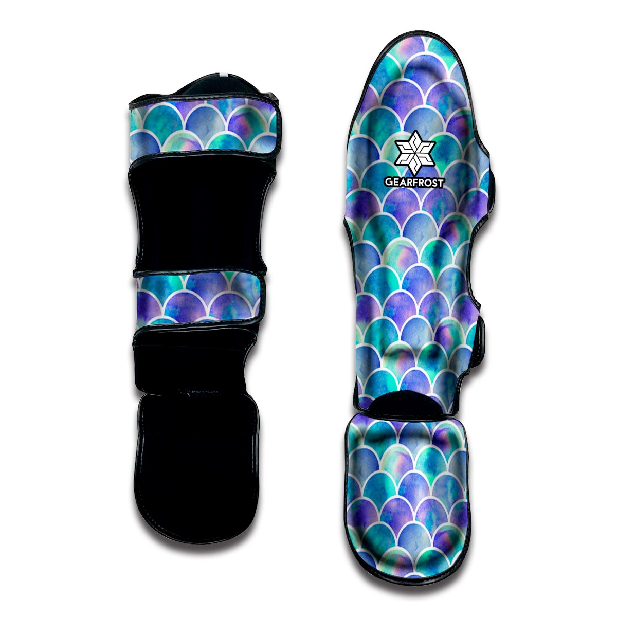 Sea Blue Mermaid Scales Pattern Print Muay Thai Shin Guard