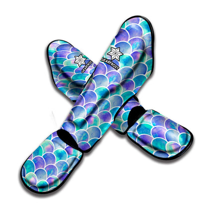 Sea Blue Mermaid Scales Pattern Print Muay Thai Shin Guard