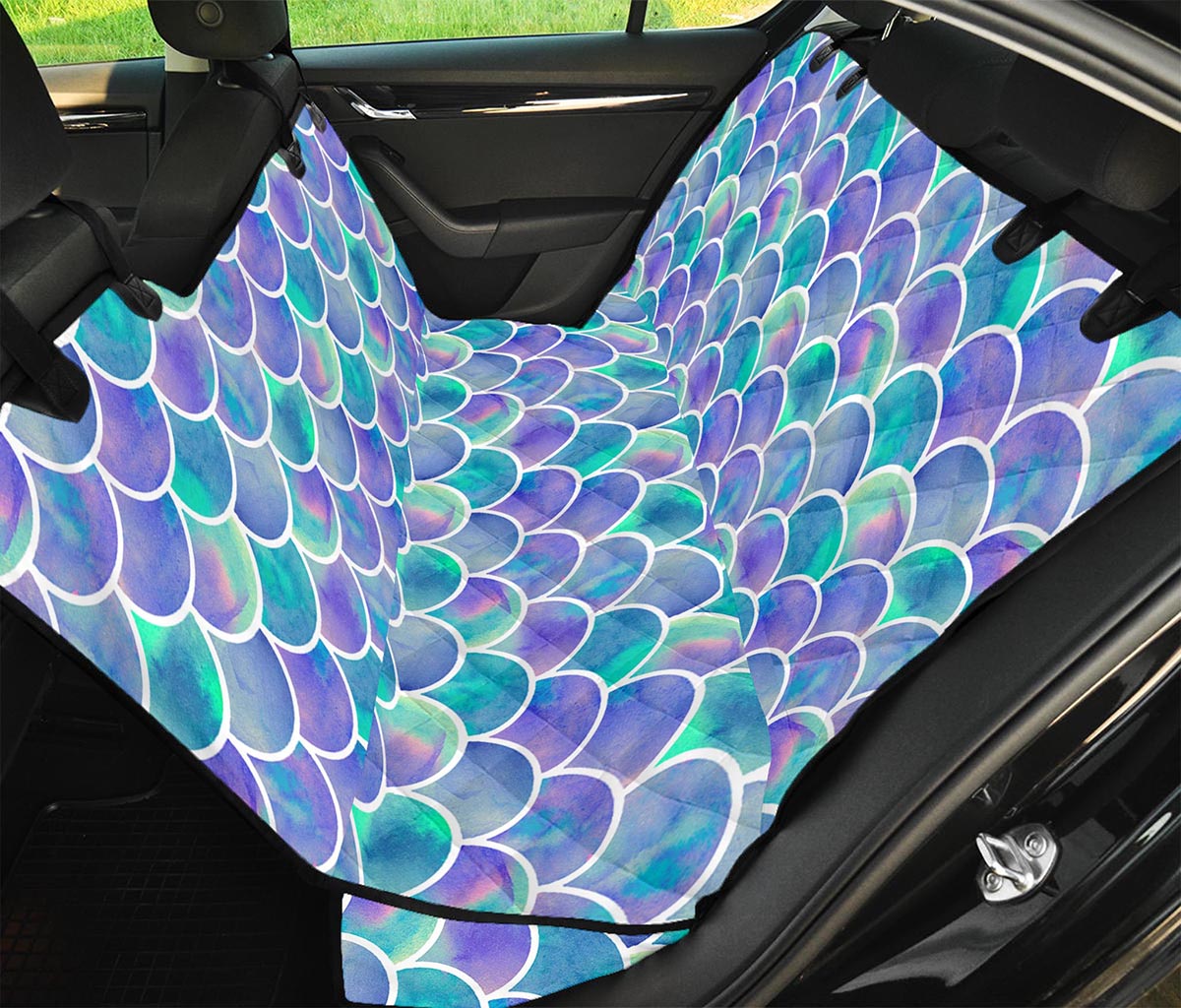 Sea Blue Mermaid Scales Pattern Print Pet Car Back Seat Cover