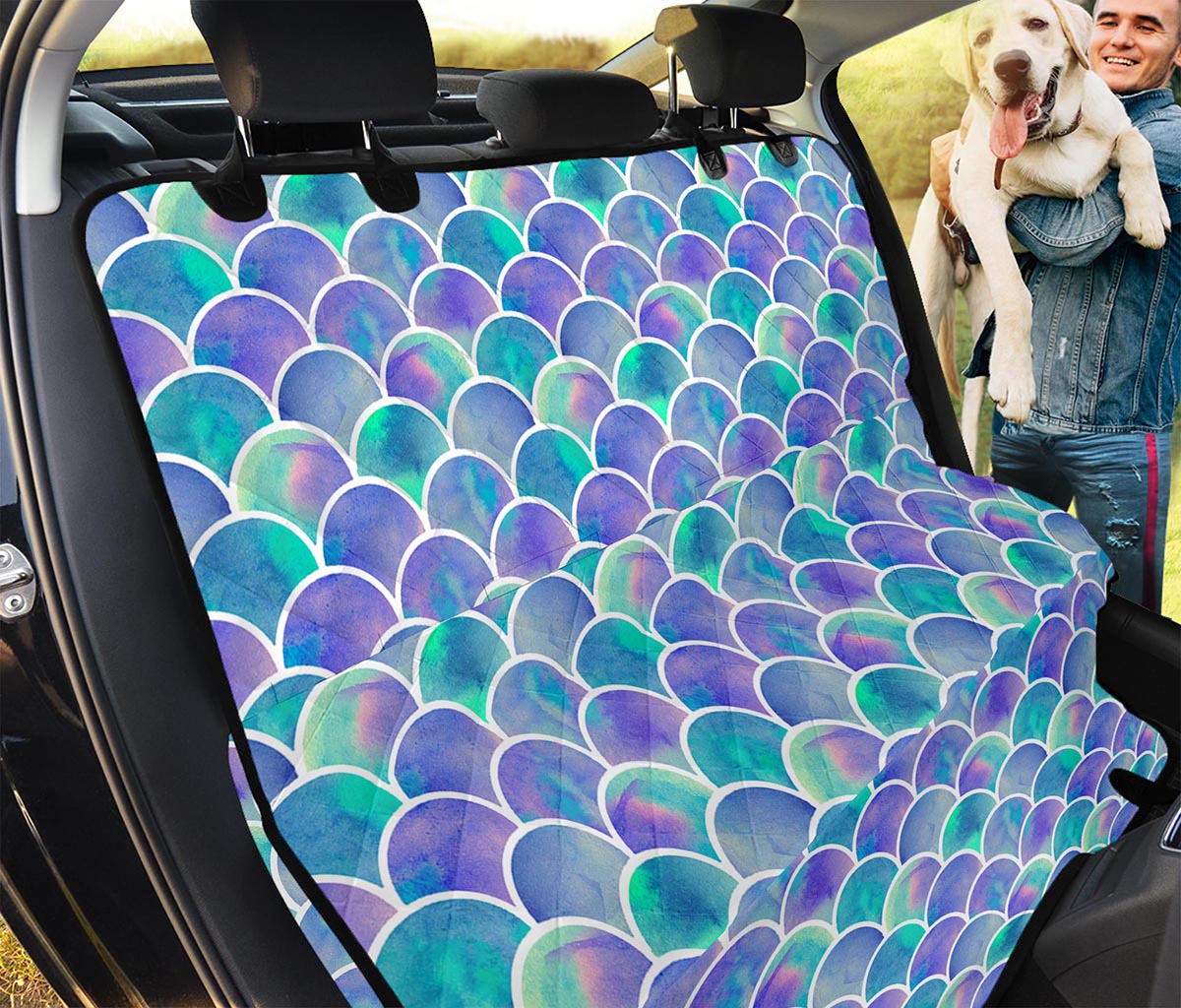 Sea Blue Mermaid Scales Pattern Print Pet Car Back Seat Cover