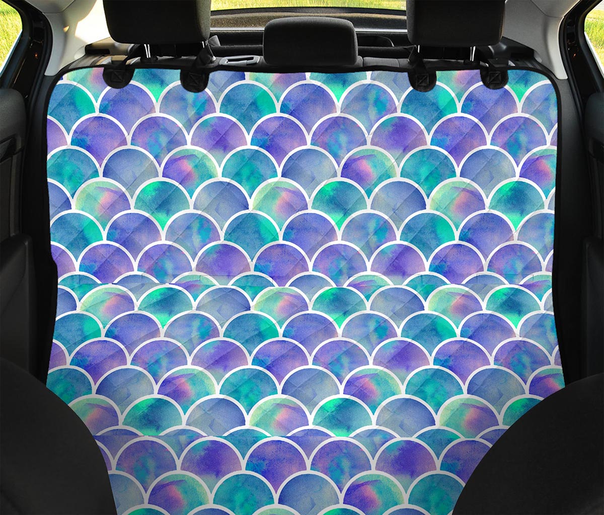 Sea Blue Mermaid Scales Pattern Print Pet Car Back Seat Cover