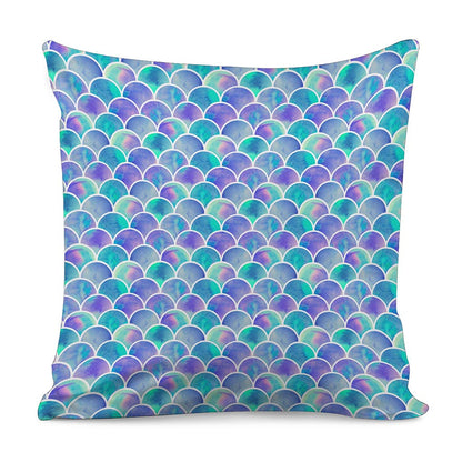 Sea Blue Mermaid Scales Pattern Print Pillow Cover