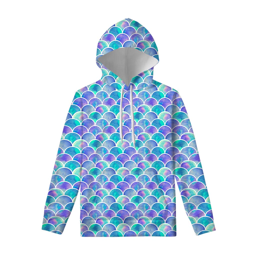 Sea Blue Mermaid Scales Pattern Print Pullover Hoodie