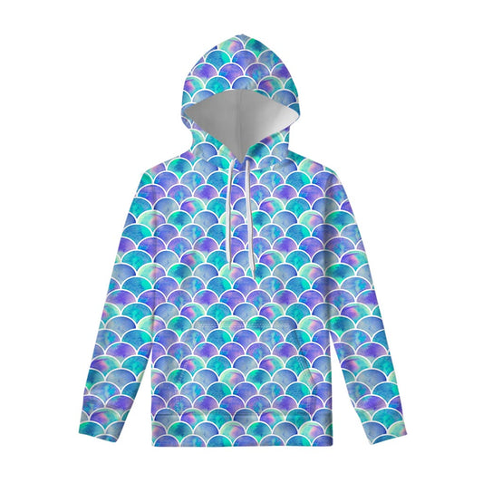 Sea Blue Mermaid Scales Pattern Print Pullover Hoodie