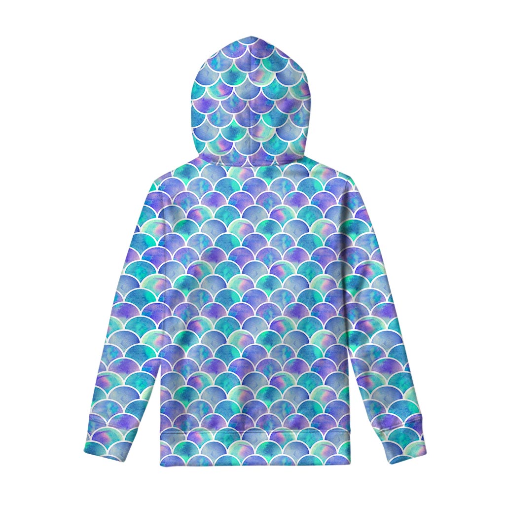 Sea Blue Mermaid Scales Pattern Print Pullover Hoodie