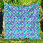 Sea Blue Mermaid Scales Pattern Print Quilt