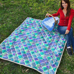 Sea Blue Mermaid Scales Pattern Print Quilt