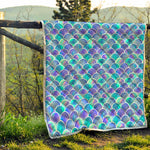 Sea Blue Mermaid Scales Pattern Print Quilt