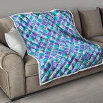 Sea Blue Mermaid Scales Pattern Print Quilt