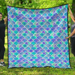 Sea Blue Mermaid Scales Pattern Print Quilt