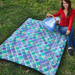 Sea Blue Mermaid Scales Pattern Print Quilt