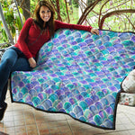 Sea Blue Mermaid Scales Pattern Print Quilt