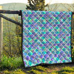 Sea Blue Mermaid Scales Pattern Print Quilt