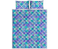 Sea Blue Mermaid Scales Pattern Print Quilt Bed Set