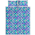 Sea Blue Mermaid Scales Pattern Print Quilt Bed Set