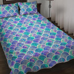Sea Blue Mermaid Scales Pattern Print Quilt Bed Set