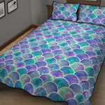 Sea Blue Mermaid Scales Pattern Print Quilt Bed Set