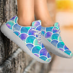 Sea Blue Mermaid Scales Pattern Print Sport Shoes GearFrost