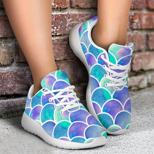 Sea Blue Mermaid Scales Pattern Print Sport Shoes GearFrost