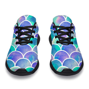 Sea Blue Mermaid Scales Pattern Print Sport Shoes GearFrost