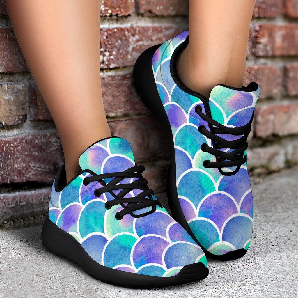 Sea Blue Mermaid Scales Pattern Print Sport Shoes GearFrost