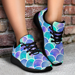 Sea Blue Mermaid Scales Pattern Print Sport Shoes GearFrost