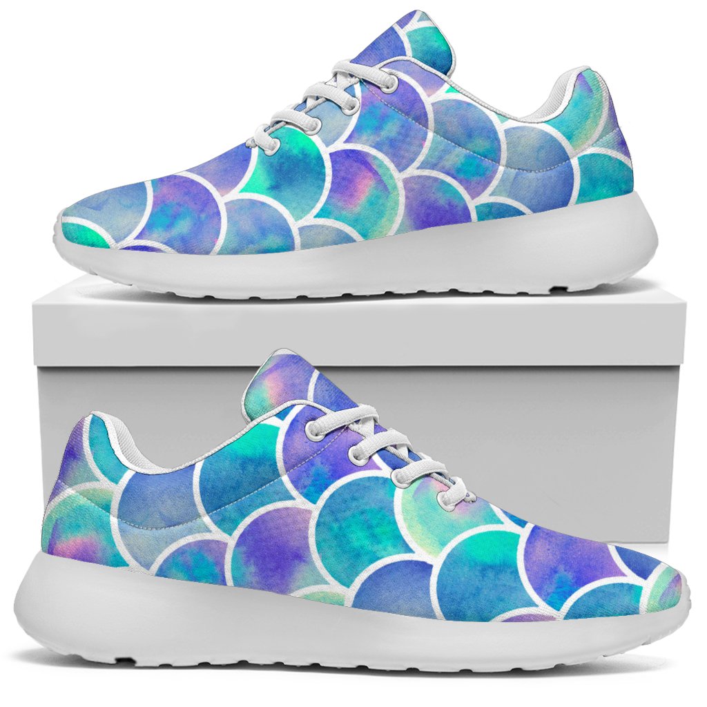 Sea Blue Mermaid Scales Pattern Print Sport Shoes GearFrost