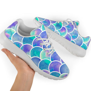 Sea Blue Mermaid Scales Pattern Print Sport Shoes GearFrost