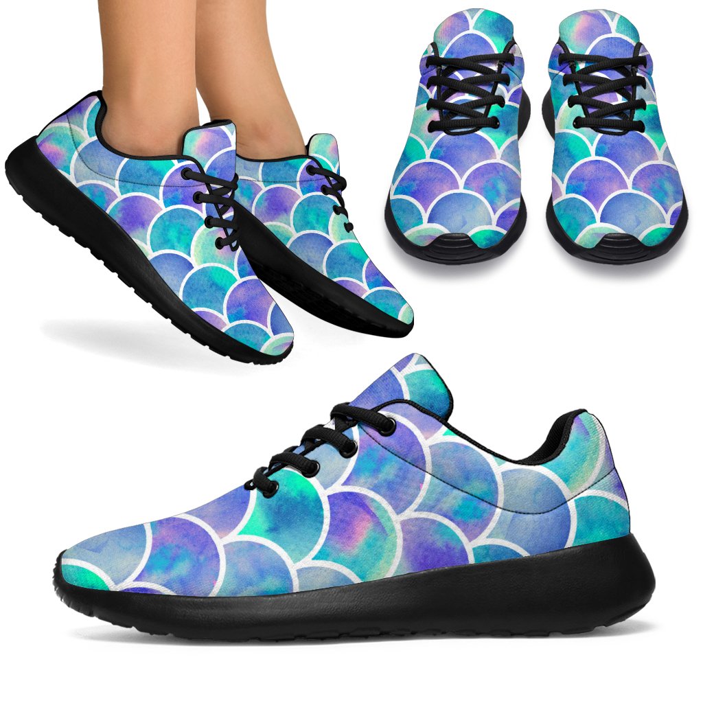 Sea Blue Mermaid Scales Pattern Print Sport Shoes GearFrost