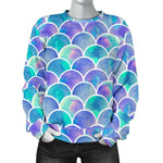Sea Blue Mermaid Scales Pattern Print Women's Crewneck Sweatshirt GearFrost