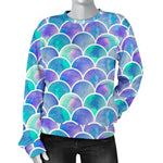 Sea Blue Mermaid Scales Pattern Print Women's Crewneck Sweatshirt GearFrost
