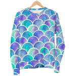 Sea Blue Mermaid Scales Pattern Print Women's Crewneck Sweatshirt GearFrost