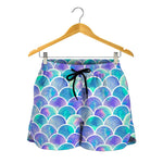 Sea Blue Mermaid Scales Pattern Print Women's Shorts