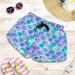 Sea Blue Mermaid Scales Pattern Print Women's Shorts