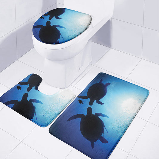 Sea Turtle Family Underwater Print 3 Piece Bath Mat Set