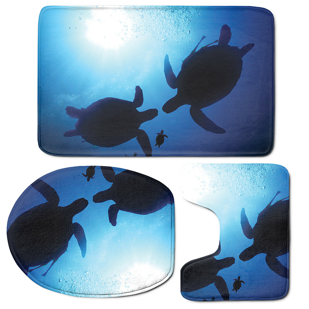 Sea Turtle Family Underwater Print 3 Piece Bath Mat Set